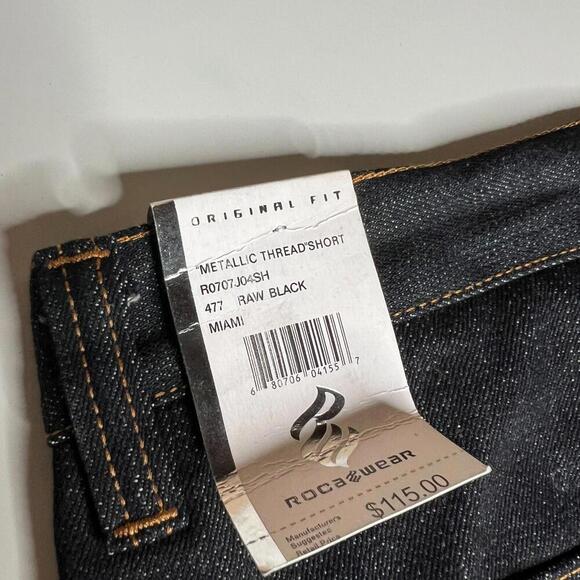 rocawear men’s denim shorts 38 raw black miami embroidered metallic thread y2k - Picture 2 of 11